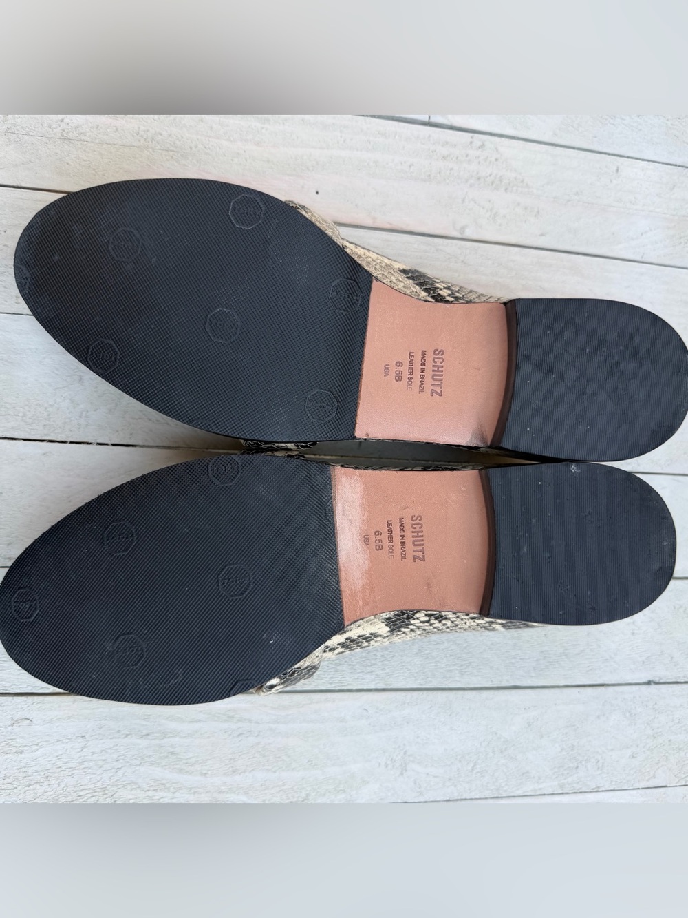SCHUTZ Beige and Black Snake-Print Loafers - Picture 10 of 10